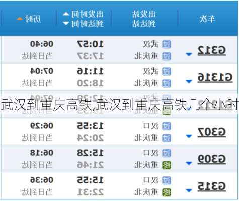 武汉到重庆高铁,武汉到重庆高铁几个小时